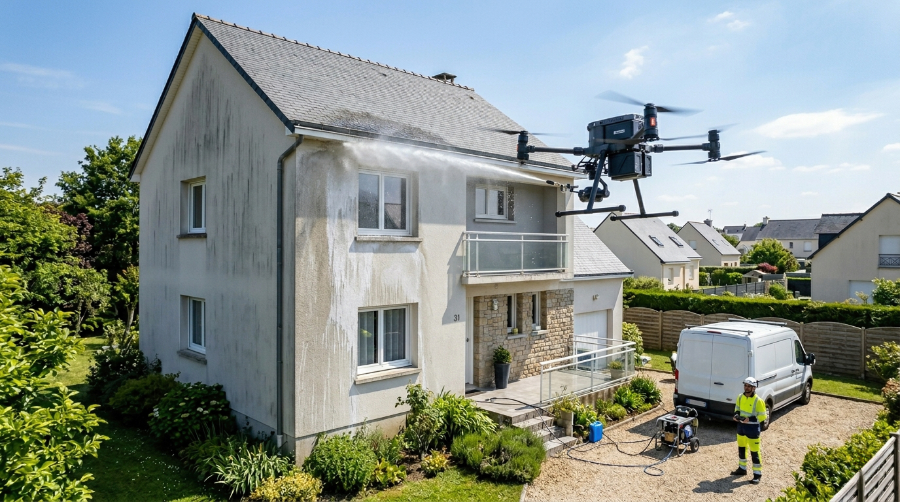 Nettoyage de façade avec drone de la société AeroTech Prime